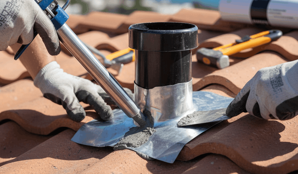 Leak damage roof repairing in carlsbad, California.